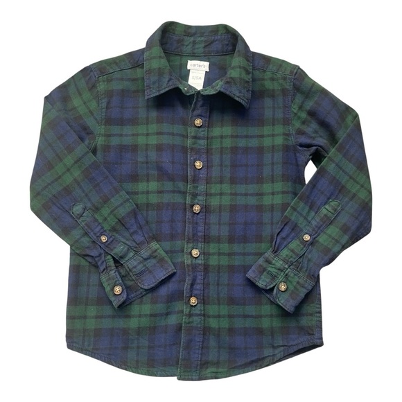 Carter's Other - Carter’s casual school play plaid Boy 5/5A shirt button down green navy blue